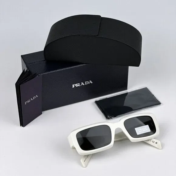 SALE! NEW Prada PR27ZS 17K08Z Talc White Dark Grey Unisex Rectangle Sunglasses - Picture 13 of 13